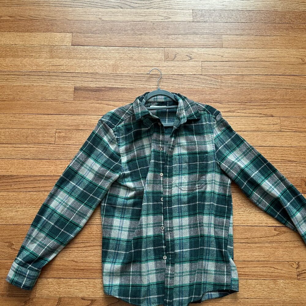 Zara Men's plaid shirt - green/gray/white size L